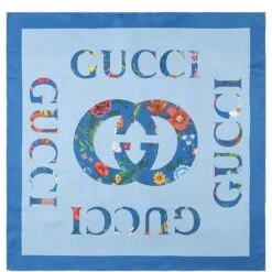 Gucci – Foulard En Soie Flora Et Logo Vintage Gucci